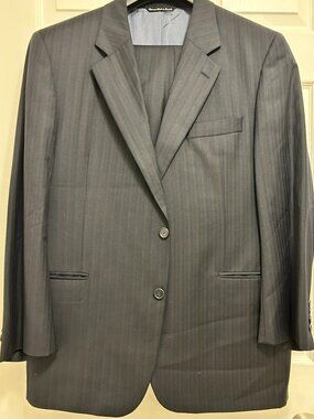 Jack Victor Suit 100%wool 44R (pants 38R) charcoal with tan and blue stripes